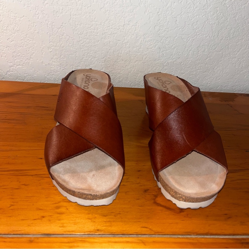 Yokono Leather Crisscross Slide Wedge Mules